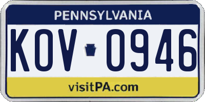 PA license plate KOV0946