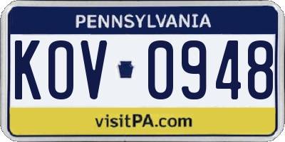 PA license plate KOV0948