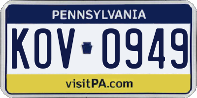PA license plate KOV0949