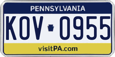 PA license plate KOV0955