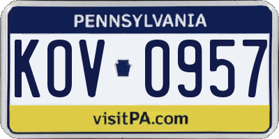 PA license plate KOV0957