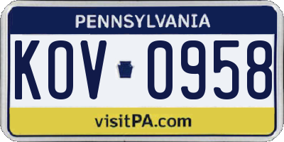 PA license plate KOV0958