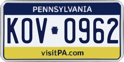 PA license plate KOV0962