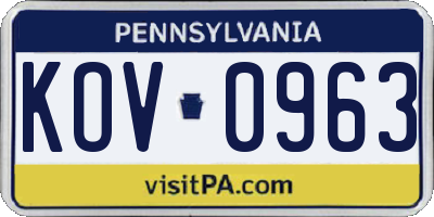 PA license plate KOV0963