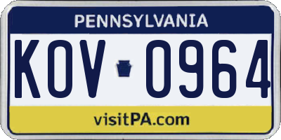 PA license plate KOV0964
