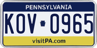 PA license plate KOV0965