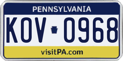 PA license plate KOV0968