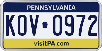 PA license plate KOV0972