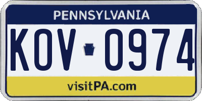 PA license plate KOV0974
