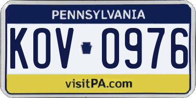 PA license plate KOV0976