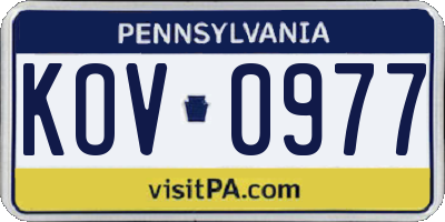 PA license plate KOV0977