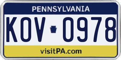 PA license plate KOV0978