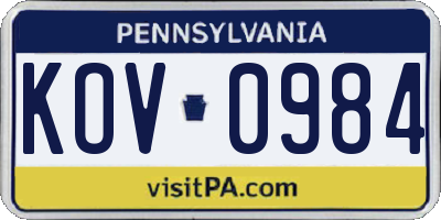PA license plate KOV0984
