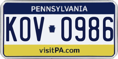 PA license plate KOV0986