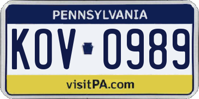 PA license plate KOV0989