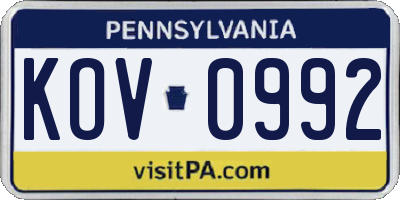 PA license plate KOV0992
