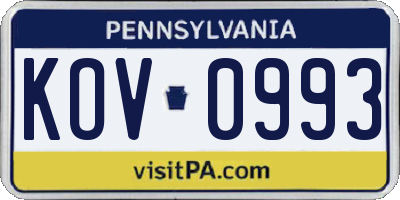 PA license plate KOV0993
