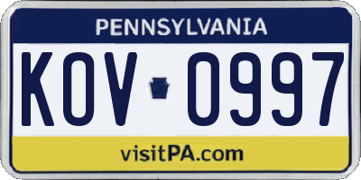 PA license plate KOV0997