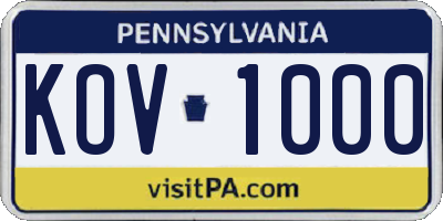 PA license plate KOV1000