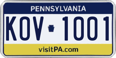 PA license plate KOV1001