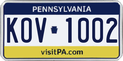 PA license plate KOV1002