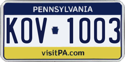 PA license plate KOV1003