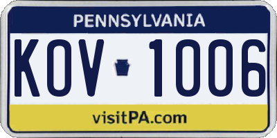 PA license plate KOV1006