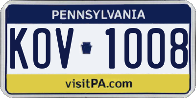 PA license plate KOV1008