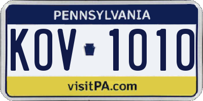 PA license plate KOV1010