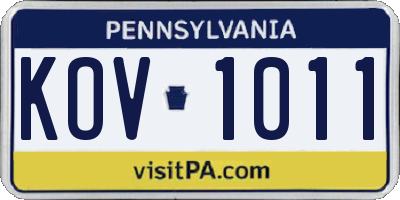 PA license plate KOV1011