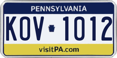 PA license plate KOV1012