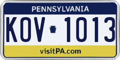 PA license plate KOV1013