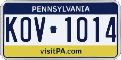 PA license plate KOV1014