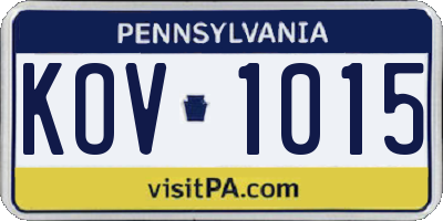PA license plate KOV1015