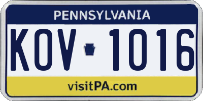 PA license plate KOV1016