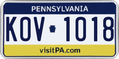 PA license plate KOV1018