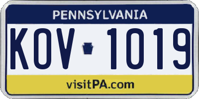 PA license plate KOV1019