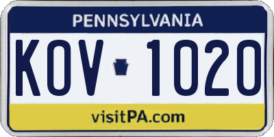 PA license plate KOV1020