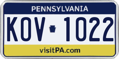 PA license plate KOV1022