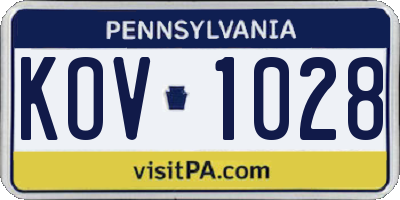PA license plate KOV1028