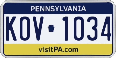 PA license plate KOV1034