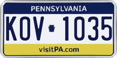 PA license plate KOV1035