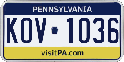 PA license plate KOV1036
