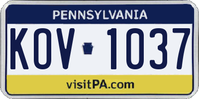 PA license plate KOV1037