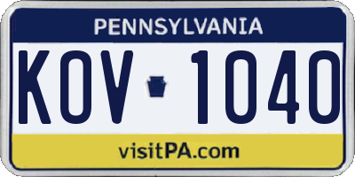 PA license plate KOV1040