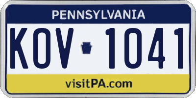 PA license plate KOV1041