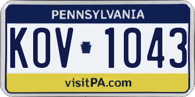 PA license plate KOV1043
