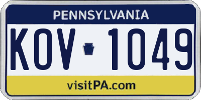 PA license plate KOV1049