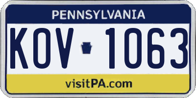 PA license plate KOV1063