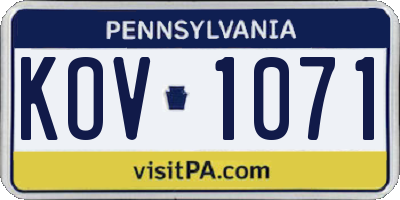 PA license plate KOV1071